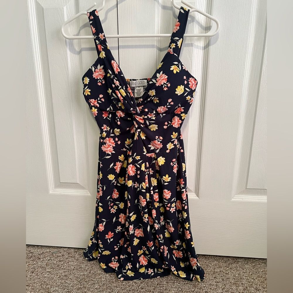 NWOT Planet Gold Womens S Polyester‎ Blend Navy Flower Mini Dress